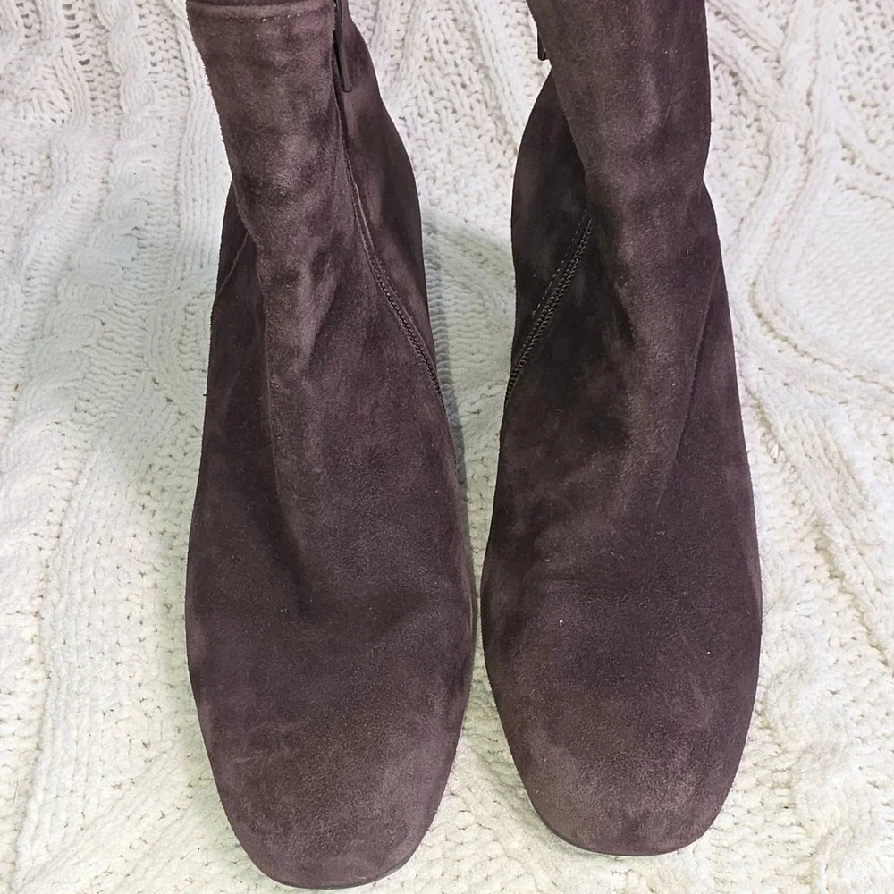 Ateliers Ankle Boots Booties Brown Suede Block Heel Ruffle Women 39 Excellent
